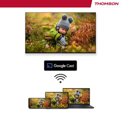 Funzione Google Cast del THOMSON 65UG4S14 per trasmettere contenuti da smartphone, tablet e laptop direttamente sul televisore UHD da 65 pollici.