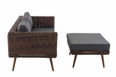 2er Sofa Molde mit Fußhocker Rundrattan braun-meliert 40 cm (Dunkelbraun) - eisengrau