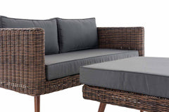2er Sofa Molde mit Fußhocker Rundrattan braun-meliert 40 cm (Dunkelbraun) - eisengrau