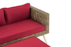 2er Sofa Molde mit Fußhocker Rundrattan natura 45 cm (Hellbraun) - rubinrot