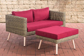 2er Sofa Molde mit Fußhocker Rundrattan natura 40 cm (Hellbraun) - rubinrot