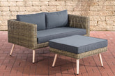 2er Sofa Molde mit Fußhocker Rundrattan natura 40 cm (Hellbraun) - eisengrau