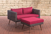 2er Sofa Molde mit Fußhocker Rundrattan braun-meliert 40 cm (Dunkelbraun) - rubinrot