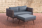2er Sofa Molde mit Fußhocker Rundrattan braun-meliert 40 cm (Dunkelbraun) - eisengrau