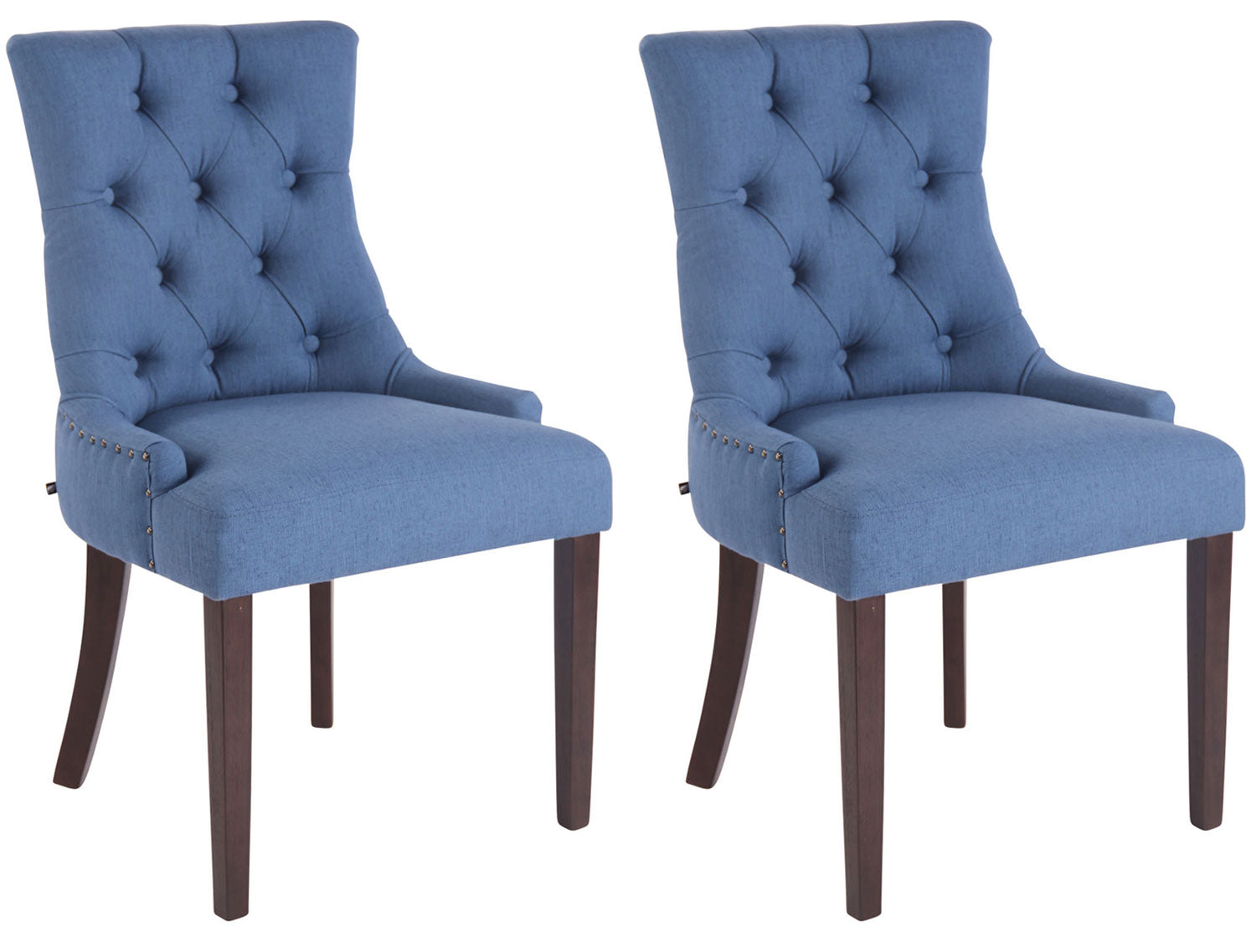 Set di 2 sedie da pranzo Aberdeen in stoffa antica blu, stile Chesterfield con seduta imbottita e bottoni eleganti.