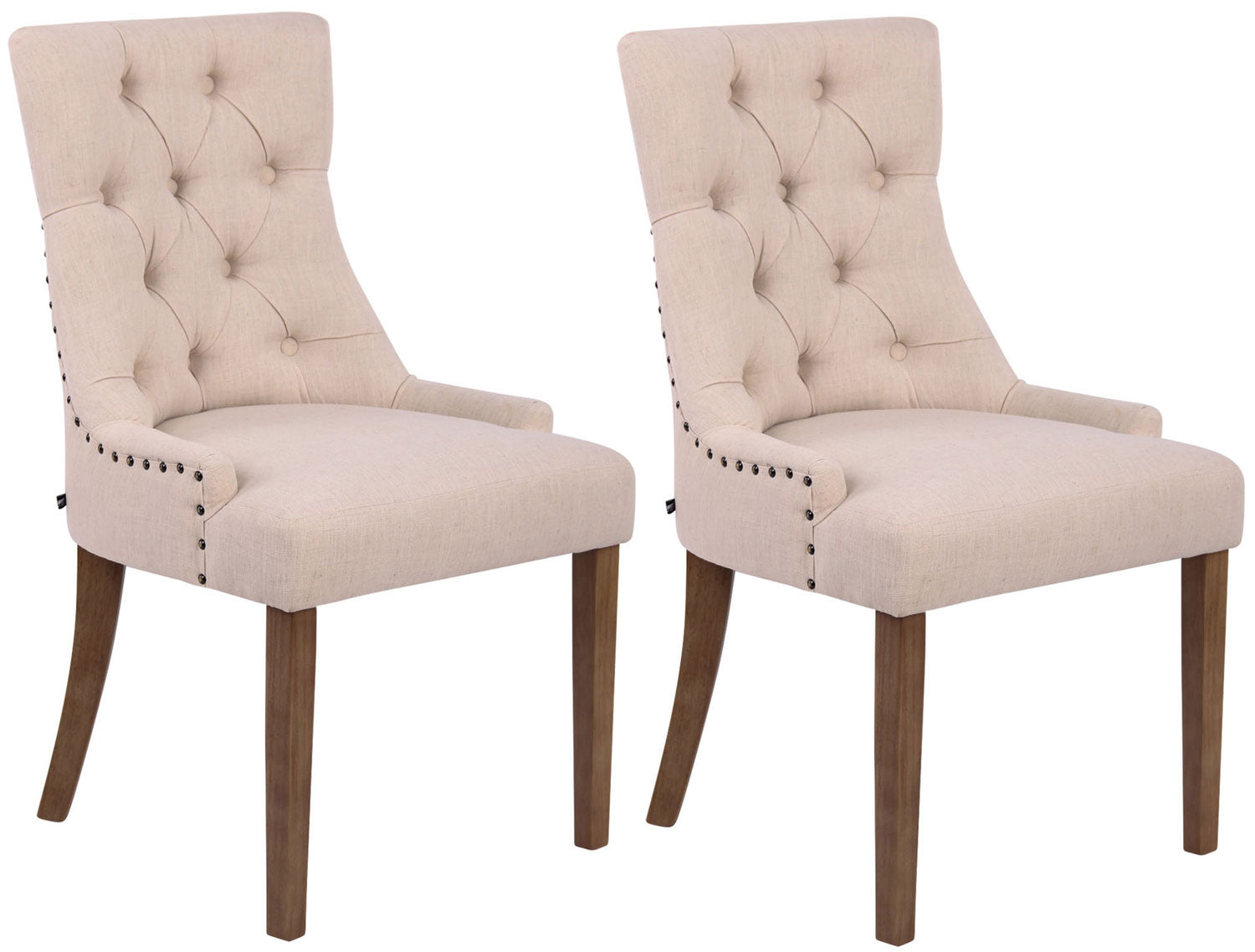Set di 2 sedie da pranzo Aberdeen in tessuto anticato crema, stile Chesterfield con seduta imbottita e bottoni eleganti.