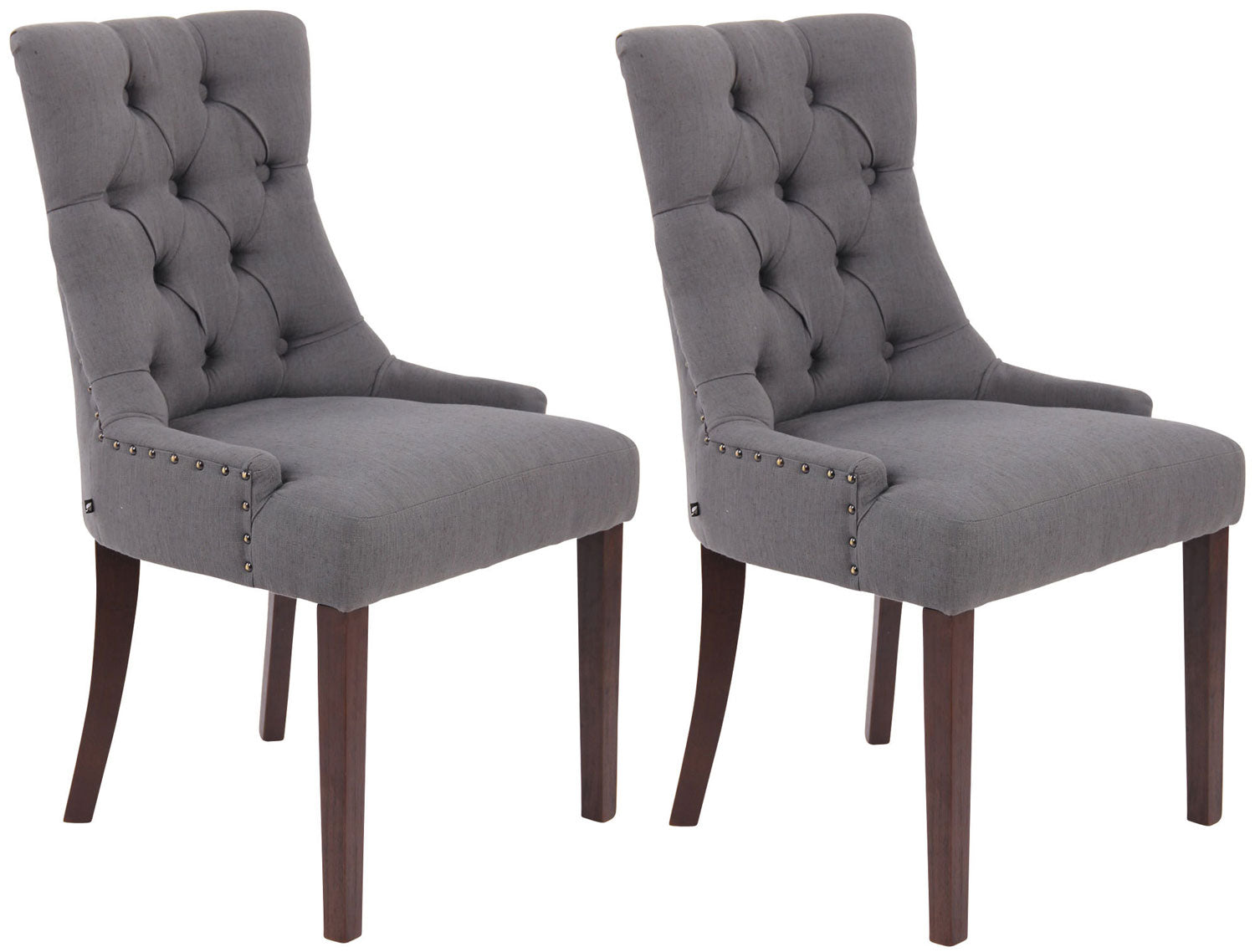 Set di 2 sedie da pranzo Aberdeen in stile Chesterfield, imbottite e trapuntate, colore grigio scuro.