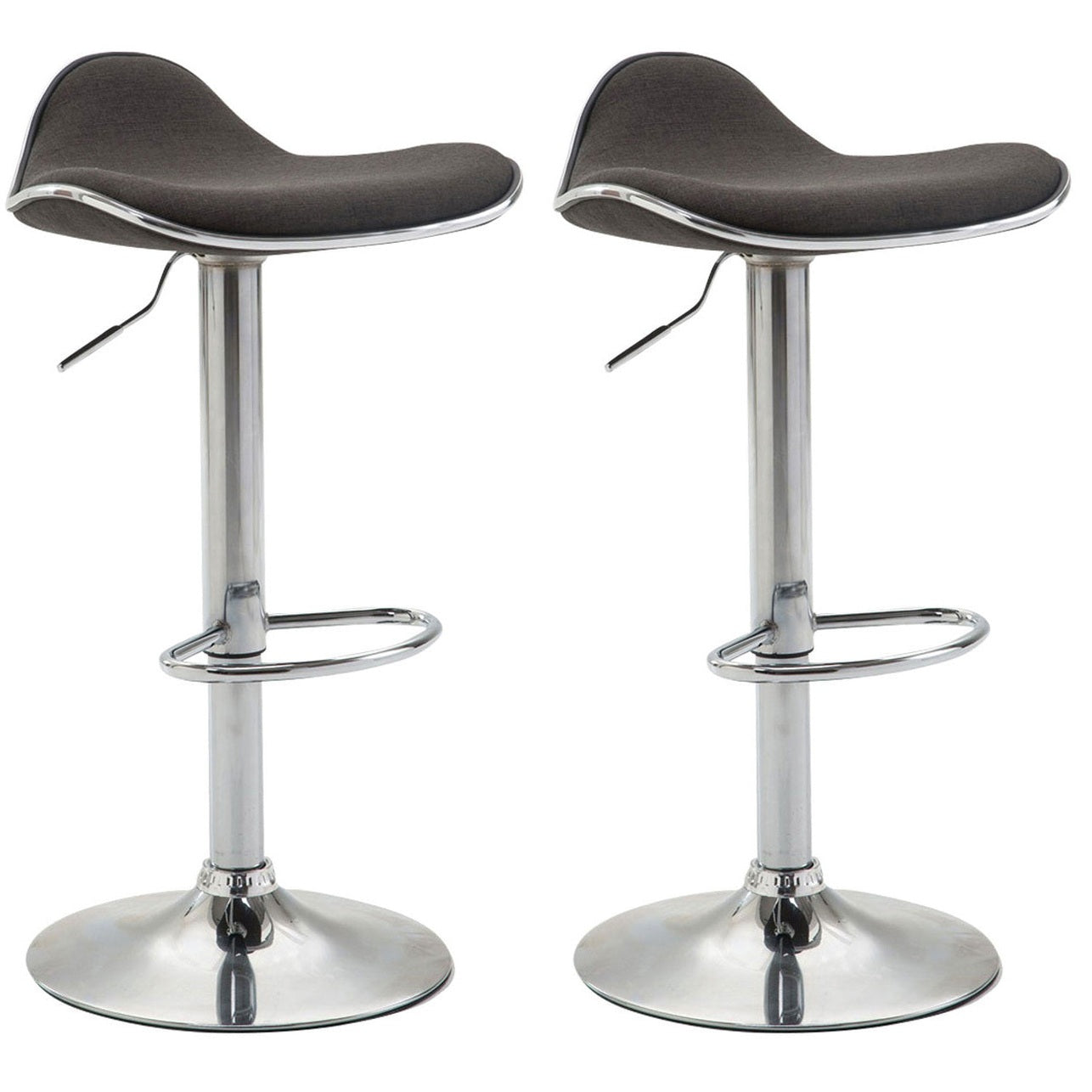 Set di 2 sgabelli Shanghai in tessuto scuro, design moderno, imbottiti e facili da pulire, ideali per cucina o bar.