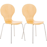 Set di 2 sedie impilabili Diego in legno naturale, ideali per riunioni e spazi comuni, design classico e versatile.