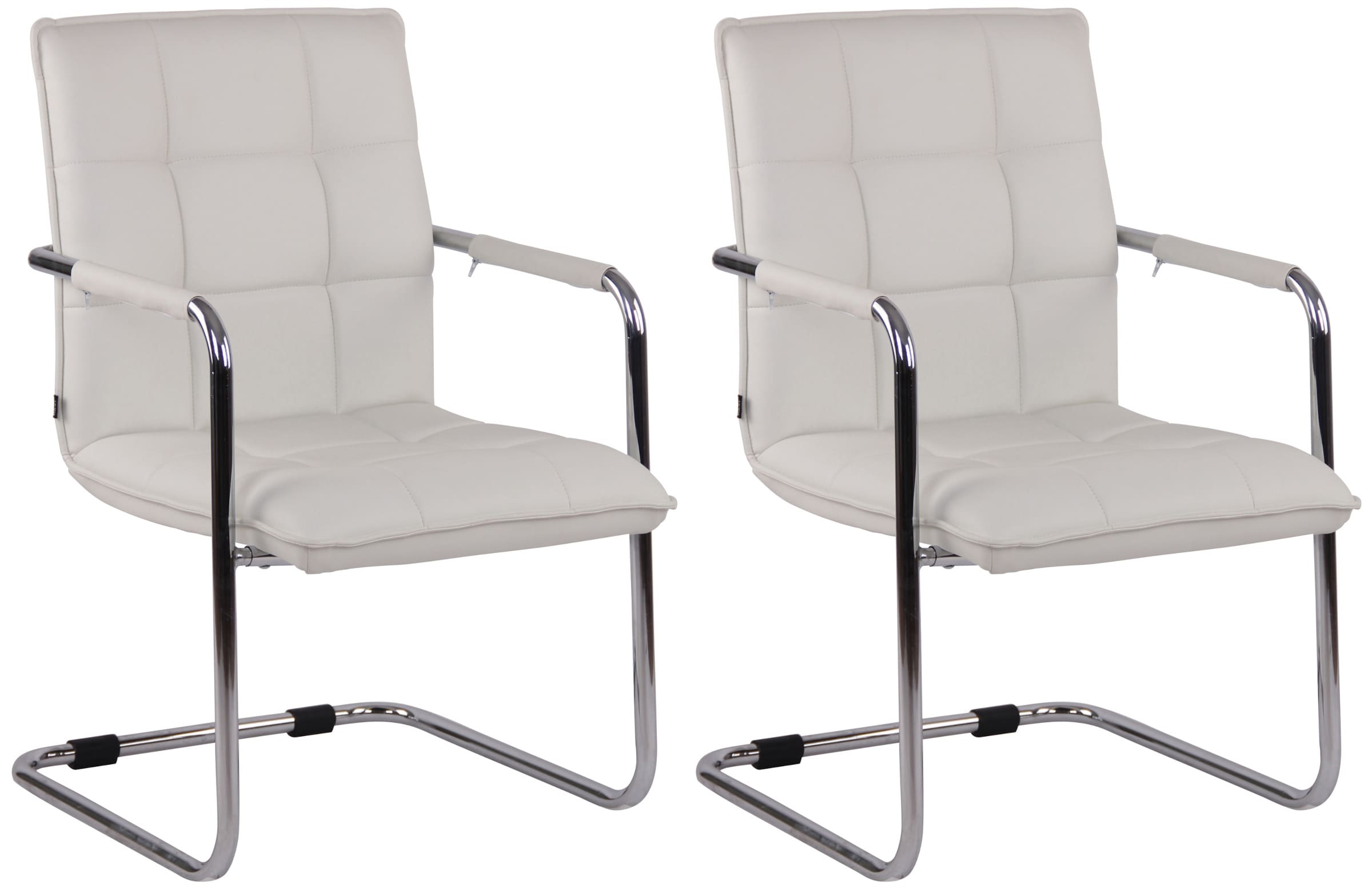 Set di 2 sedie Gandia in ecopelle bianca con struttura cromata, eleganti e moderne per ogni ambiente.