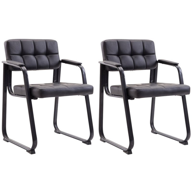 Set di 2 sedie visitatore Canada B in pelle nera, imbottite e curve, ideali per conferenze e ambienti eleganti.