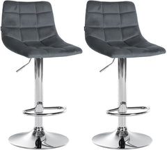 2er Set Barhocker Jerry Samt chrom - dunkelgrau