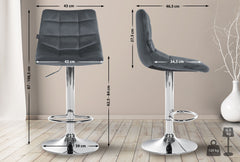 2er Set Barhocker Jerry Samt chrom - dunkelgrau