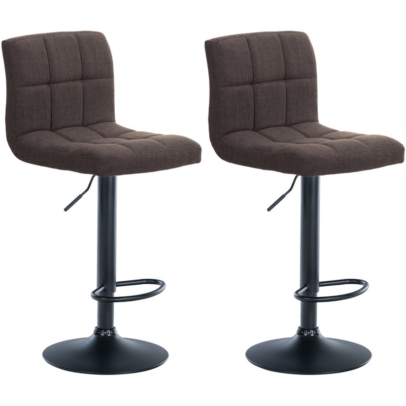 Set di 2 sgabelli da bar Calma in tessuto nero e marrone, imbottiti e regolabili in altezza per un comfort elegante.