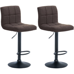 Set di 2 sgabelli da bar Calma in tessuto nero e marrone, imbottiti e regolabili in altezza per un comfort elegante.