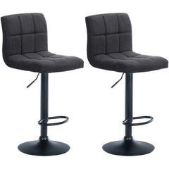 Set di 2 sgabelli da bar Calma in tessuto nero e grigio scuro, regolabili e imbottiti per comfort ed eleganza.