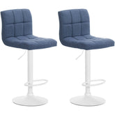 Set di 2 sgabelli da bar Calma in tessuto bianco e blu, imbottiti e regolabili in altezza per un comfort elegante.
