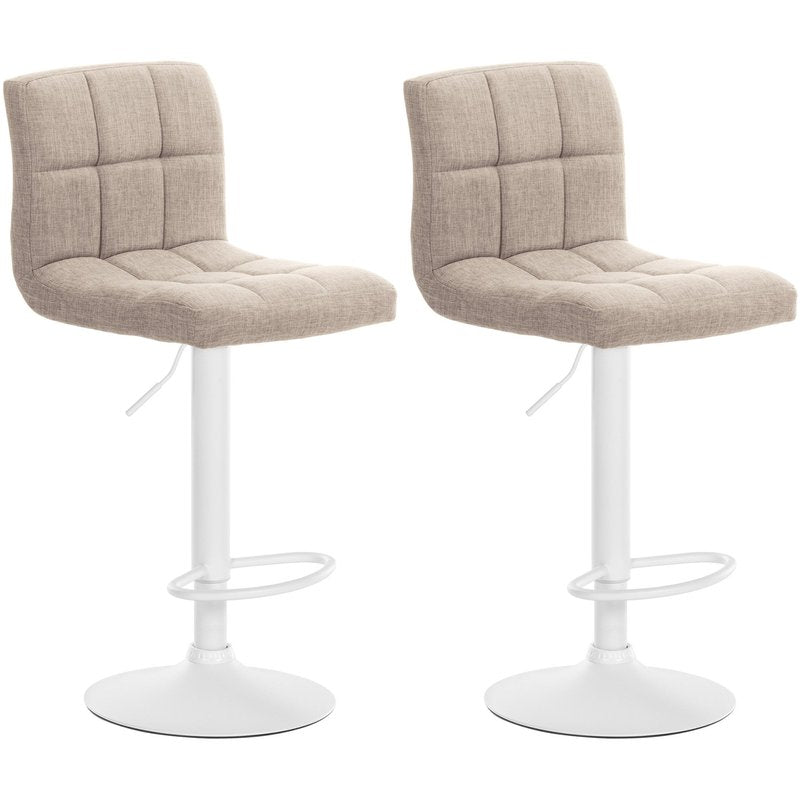 Set di 2 sgabelli da bar Calma in tessuto bianco e crema, regolabili in altezza e dal design elegante e confortevole.