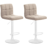 Set di 2 sgabelli da bar Calma in tessuto bianco e crema, regolabili in altezza e dal design elegante e confortevole.