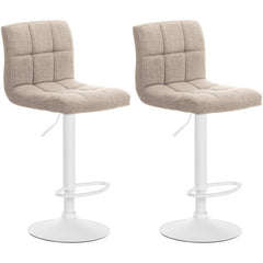 Set di 2 sgabelli da bar Calma in tessuto bianco e crema, regolabili in altezza e dal design elegante e confortevole.