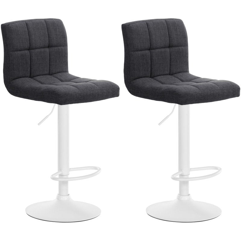 Set di 2 sgabelli da bar Calma in tessuto grigio scuro, imbottiti e regolabili in altezza per un comfort elegante.