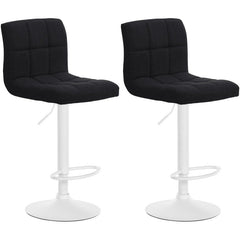 Set di 2 sgabelli da bar Calma in tessuto bianco e nero, regolabili in altezza, eleganti e confortevoli.