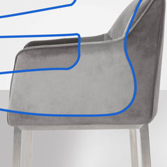 Barhocker Damaso E Samt mit 4-Fu� Gestell - grau