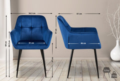 2er Set Esszimmerstuhl Emia Samt - blau