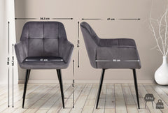 2er Set Esszimmerstuhl Emia Samt - grau