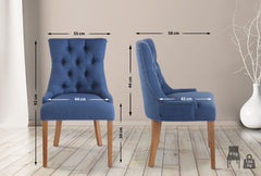 Set di 2 sedie da pranzo Aberdeen in tessuto blu con design Chesterfield e imbottitura trapuntata.