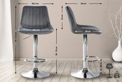 2er Set Barhocker Toni Samt chrom - dunkelgrau
