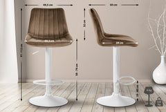 2er Set Barhocker Toni Samt wei� - braun