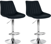 Set di 2 sgabelli da bar Toni in ecopelle nera con struttura cromata, design elegante e comfort ottimale per ogni ambiente.