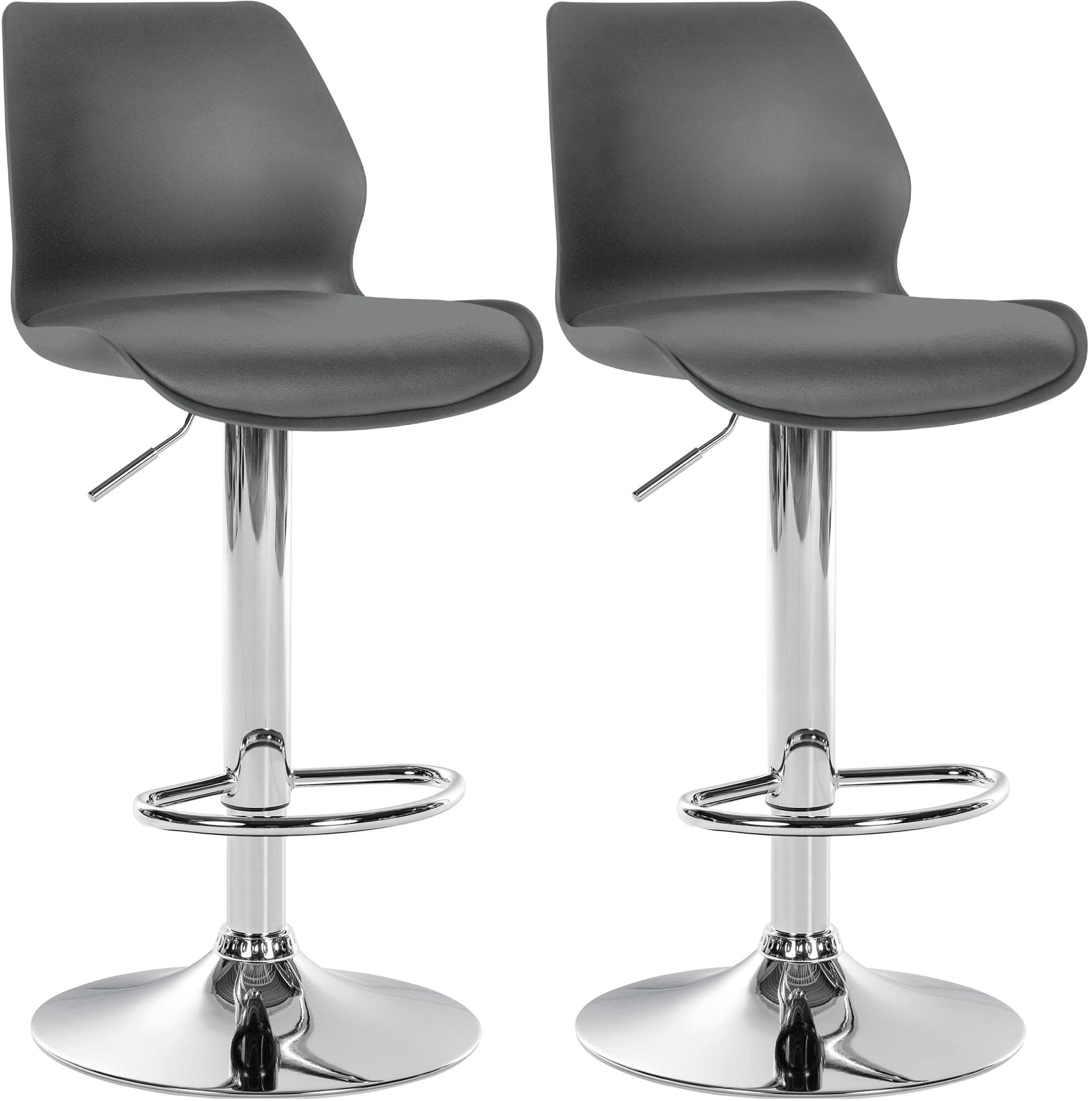 Set di 2 sgabelli da bar Gilbert in plastica grigia, eleganti e moderni per ogni ambiente.