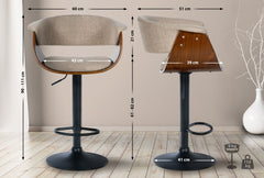 2er Set Barhocker Vestal Stoff - walnuss/creme