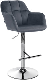 Barhocker Natoma Samt chrom - dunkelgrau