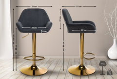 2er Set Barhocker Braga Gold Samt - schwarz