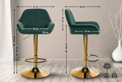 2er Set Barhocker Braga Gold Samt - dunkelgr�n