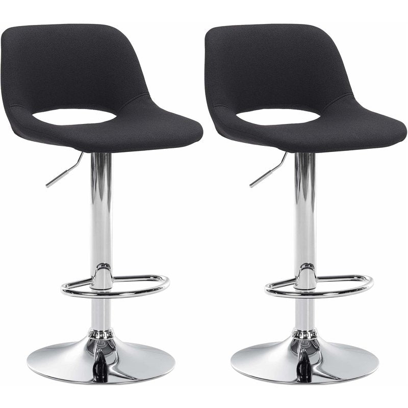 Set di 2 barhocker Camden in tessuto nero con base cromata, ideale per casa e cucina, design moderno e confortevole.