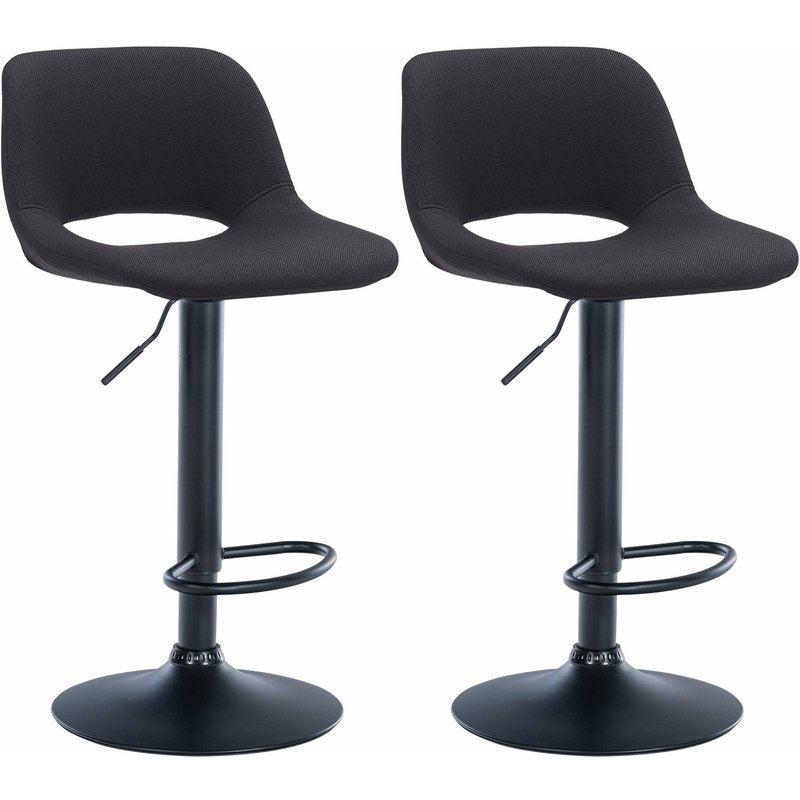 Set di 2 barhocker Camden in stoffa nera, eleganti e confortevoli, ideali per casa e cucina.