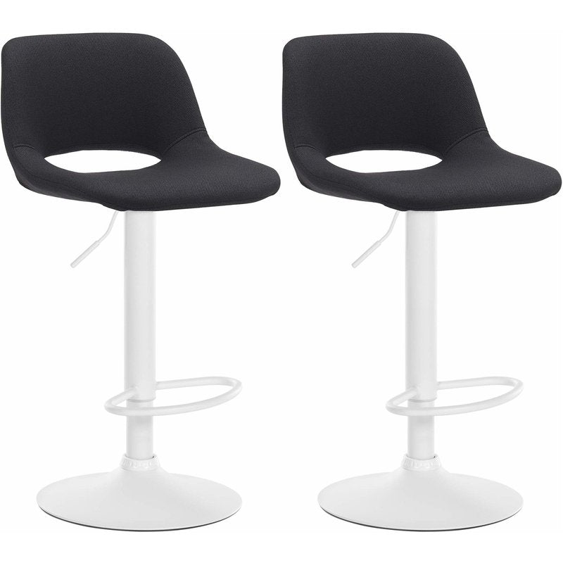 Set di 2 barhocker Camden in stoffa bianca e nera, eleganti e confortevoli, ideali per casa e cucina.