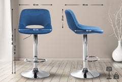 2er Set Barhocker Camden Samt chrom - blau