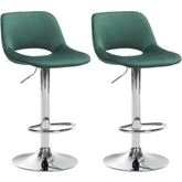 Set di 2 barhocker Camden in velluto verde con base cromata, eleganti e confortevoli per casa e cucina.