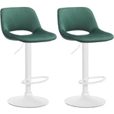 Set di 2 barhocker Camden in velluto bianco e verde, eleganti e moderni per casa e cucina.