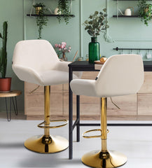 2er Set Barhocker Braga Gold Samt - creme