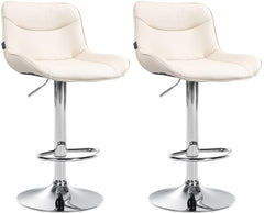 Set di 2 sgabelli da bar Vonore in similpelle crema con base cromata, regolabili in altezza e dal design moderno.