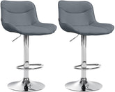 Set di 2 sgabelli da bar Vonore in similpelle grigia con base cromata, regolabili in altezza per un design moderno.