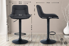 Set di 2 sgabelli da bar Vonore in similpelle nera, regolabili e dal design moderno, ideali per cucina e soggiorno.