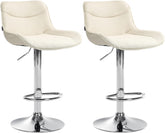 Set di 2 sgabelli da bar Vonore in tessuto crema con base cromata, regolabili in altezza e dal design moderno.