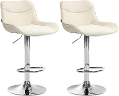 Set di 2 sgabelli da bar Vonore in tessuto crema con base cromata, regolabili in altezza e dal design moderno.
